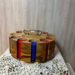 Vintage Wooden Poker Chip Carousel Caddy Swivel Holder Faux Alligator Cover
